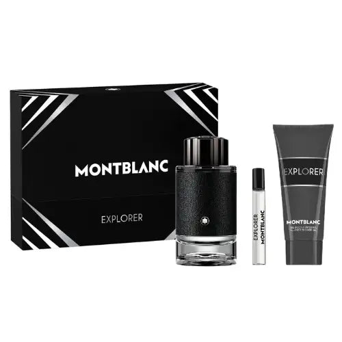 Mont Blanc Explorer Pour Homme Eau de Parfum  100 ml / 3.3 oz Ensemble Cadeau Trois Produits TS 7.5 + SG 100      MONT BLANC