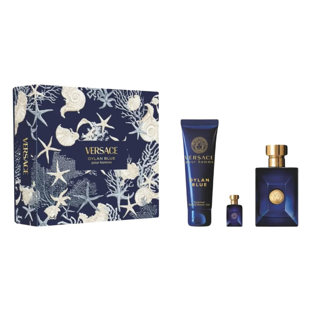 Versace Dylan Blue Pour Homme Eau de Toilette  100 ml / 3.4 oz Ensemble Cadeau Trois Produits (Nouveau)      VERSACE